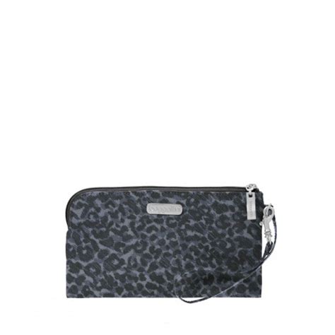 baggallini rfid protected phone wristlet in charcoal cheetah|baggallini go bag.